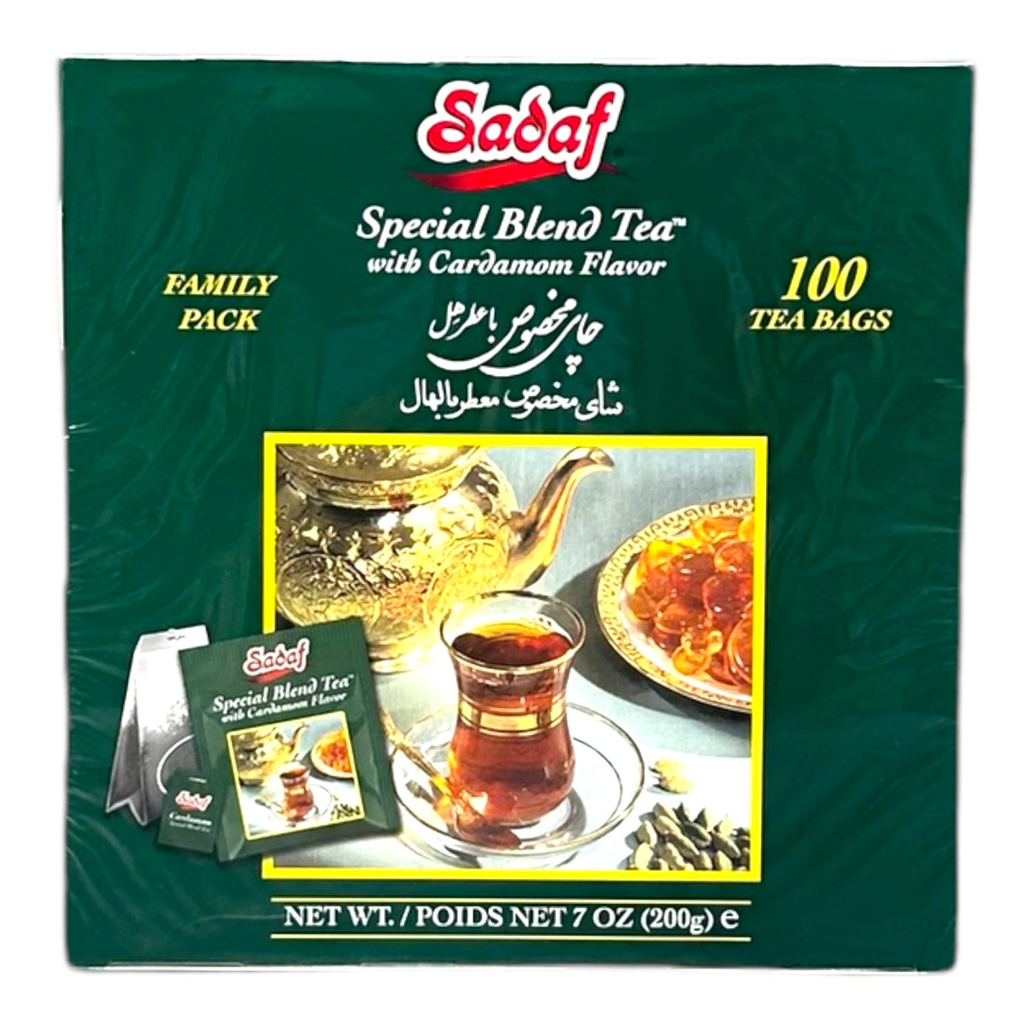 Sadaf - Special Blend Tea, Cardamom Flavor, 100 Tea Bags, Family Pack